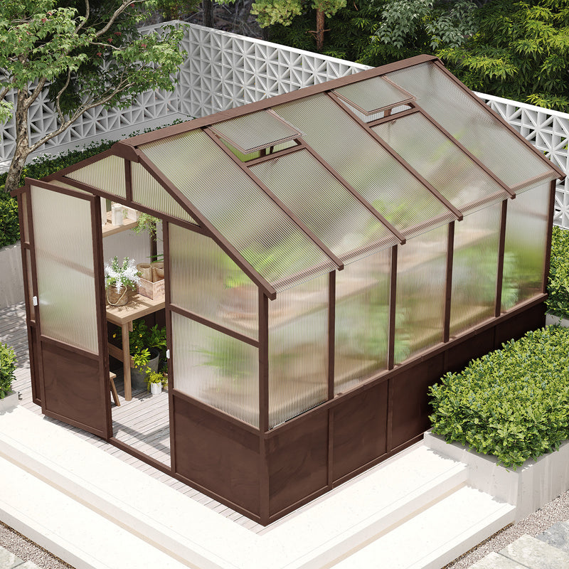 Outluma 8 x 10 Wood Greenhouse with Polycarbonate Panels