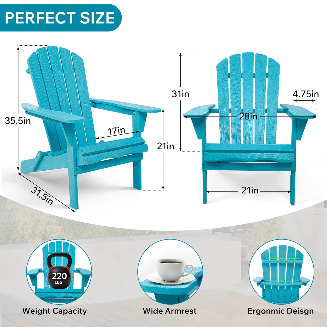 Outluma Folding Adirondack Chair - Turquoise Woodgrain