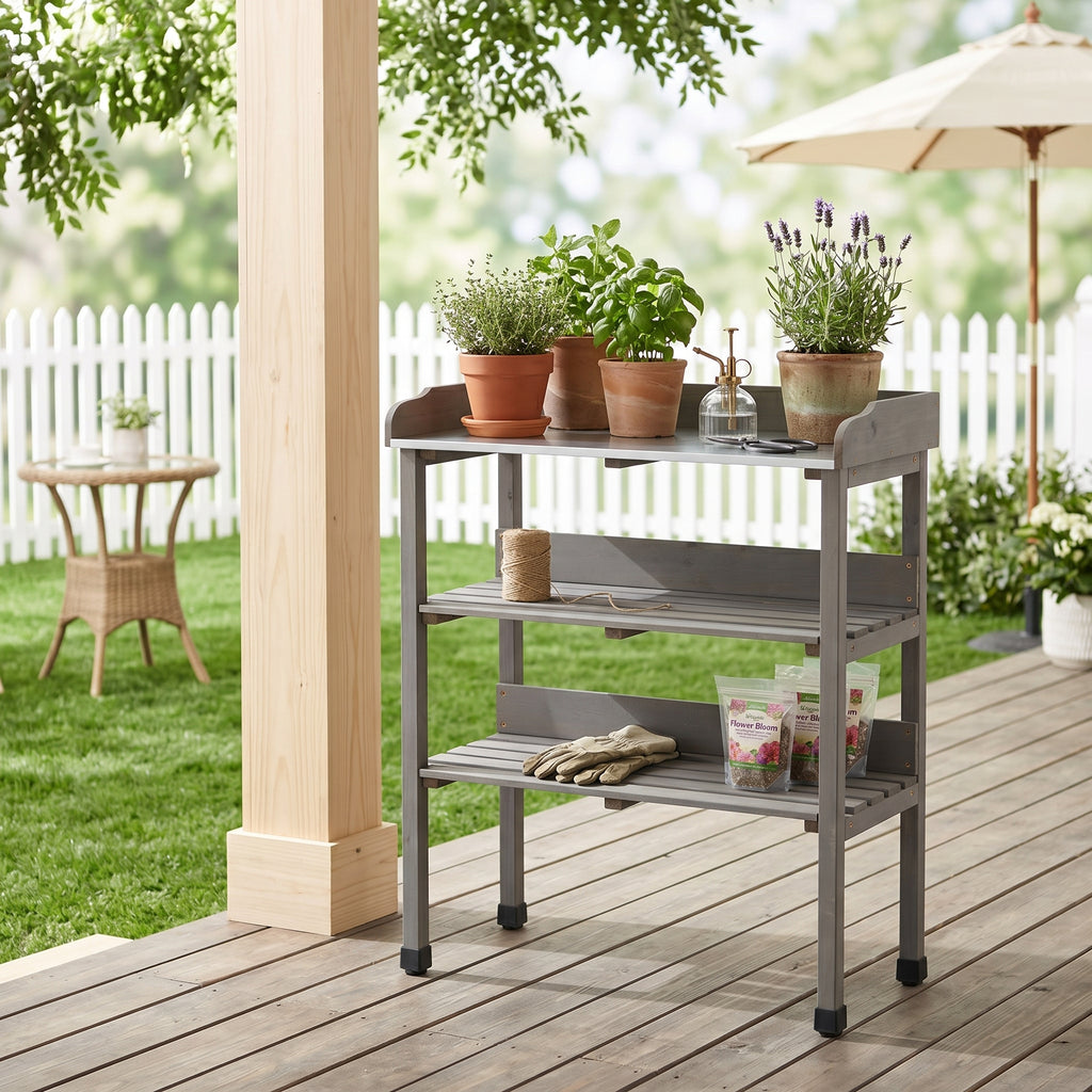 Compact 3-Tier Potting Table detail