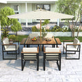 7-Piece Outdoor Dining Set with Acacia Wood Table - Beige