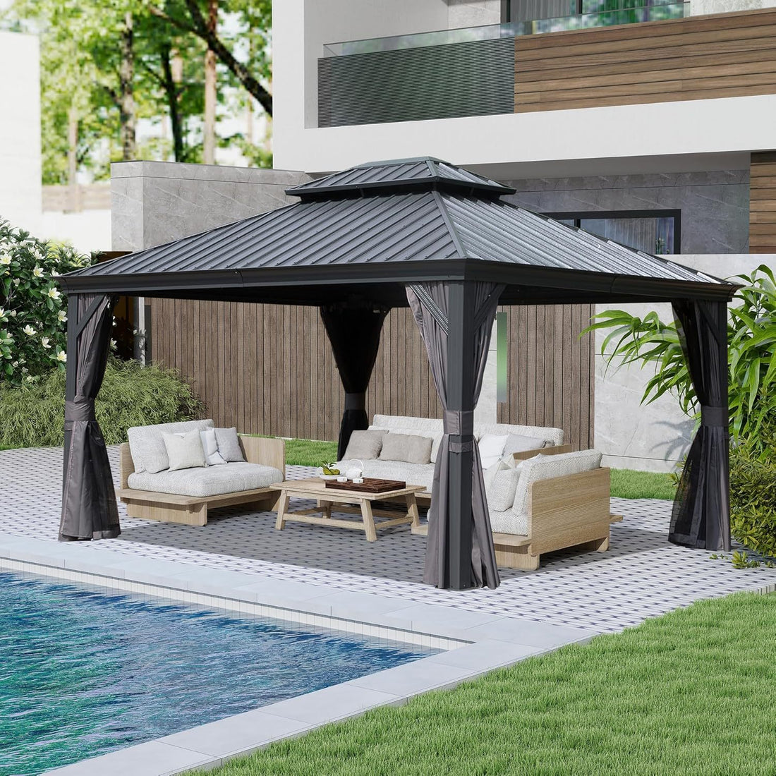 Outluma 10 x 13 Hardtop Gazebo with Curtains and Netting