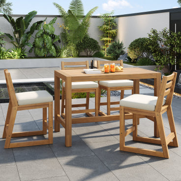 5-Piece Rustic Patio Bar Set - Light Teak