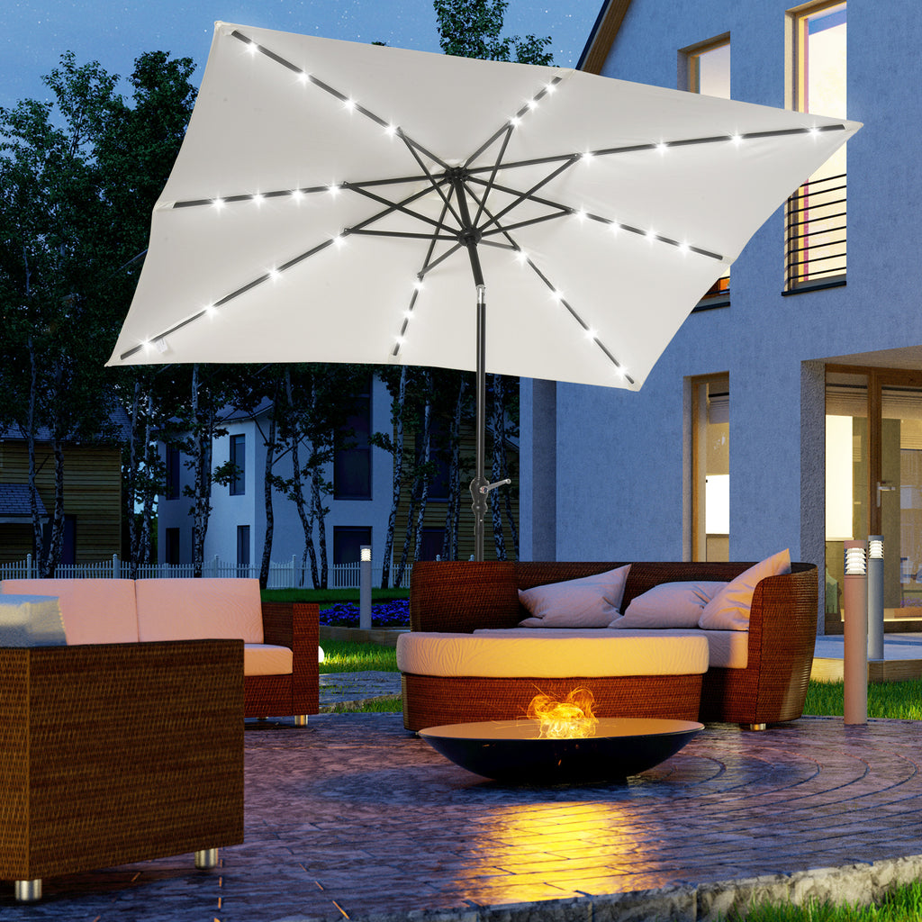 9x7 ft Solar LED Patio Umbrella - White