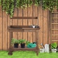 Outsunny Potting Bench with Sink and Wheels - Brown