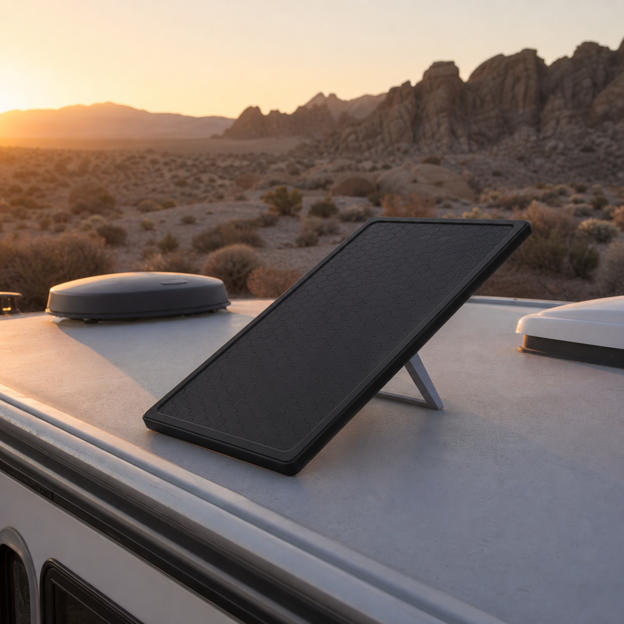 Protected Gen 3 terminal on a parked RV roof at basecamp